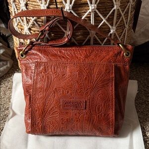 American Leather Embossed Tan Shoulder Bag